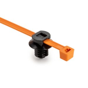Fixing tie for hole (round), inside serrated, ⌀5.0-50.0mm, orange/black, 500pcs.