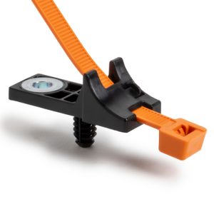 Fixing tie for screw fixation, inside serrated, ?5.0-105.0mm, orange/black, 1000pcs.